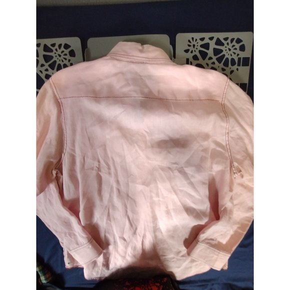 🔥Margaritaville Rare Men's XL Long Sleeve Pink 100% Linen 👀Embroidered Shirt - Picture 5 of 7